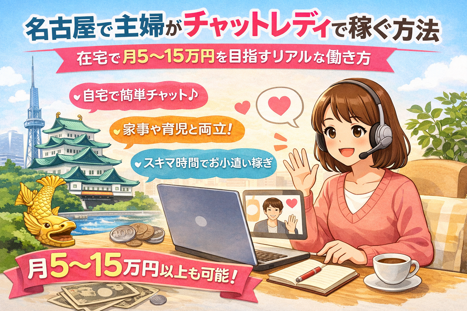 名古屋で主婦がチャットレディで稼ぐ方法|在宅で月5〜15万円を目指すリアルな働き方
